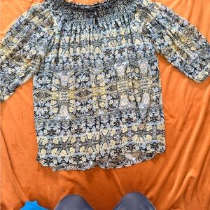 Skye's the Limit Blue and Yellow Patterned Blouse